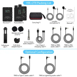 2.4G Wireless Lavalier Microphone Noise Cancelling Microphone Kit 2 Transmitters with 1 Receiver for Live Camera Phone Recording