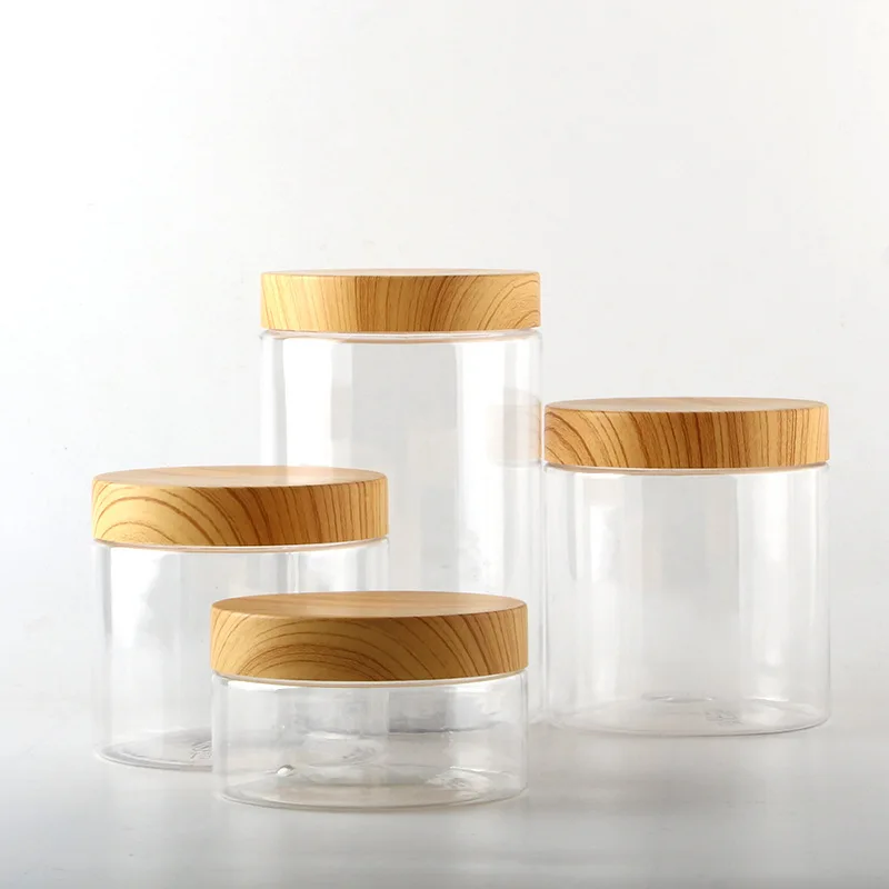 food containers 150ml PET wide mouth food sealed plastic jar with wood screw cap