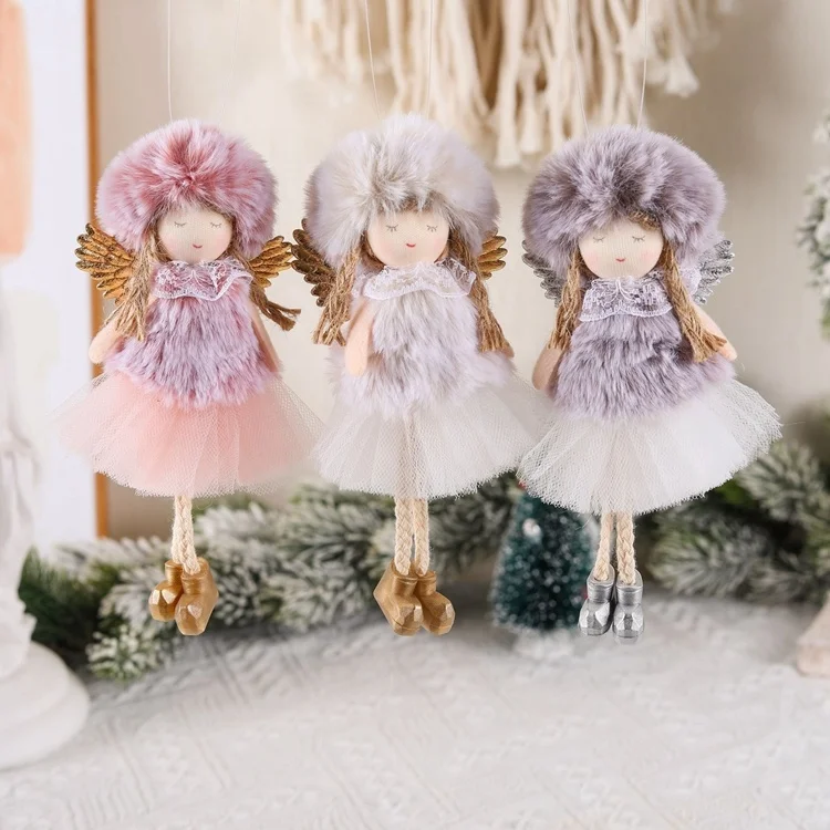 Vintage Nordic Christmas tree toys Velvet Doll Angel Wings Ornament Gift plush christmas toys for kids