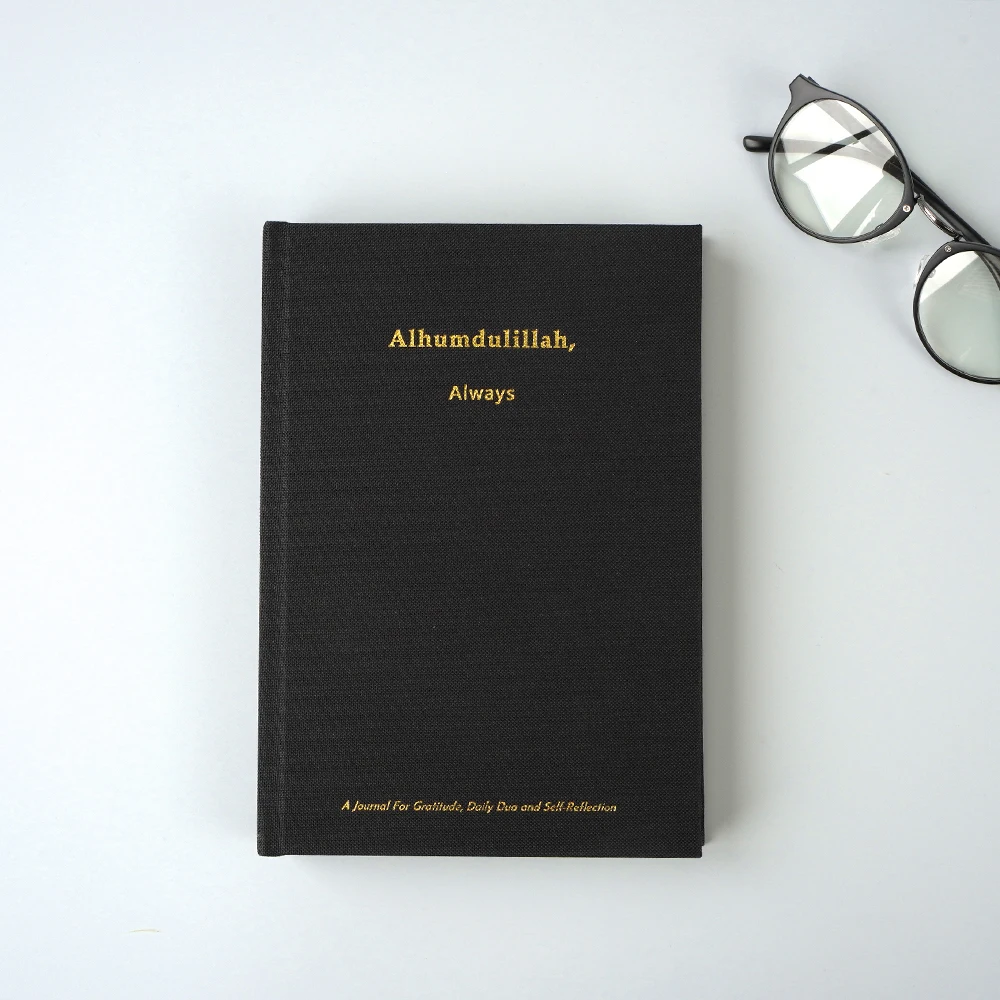 Daily planner affirmation prayer journal gold foil stamping logo black fabric linen notebook custom book printing bible journal