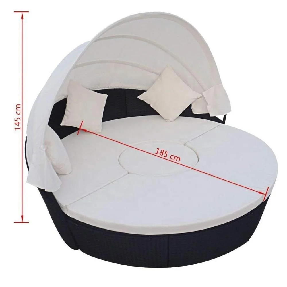 2-in-1 Rattan Sofa Sunbed Round Outdoor Daybed Sofa Set with Retractable Canopy 73' x 57'