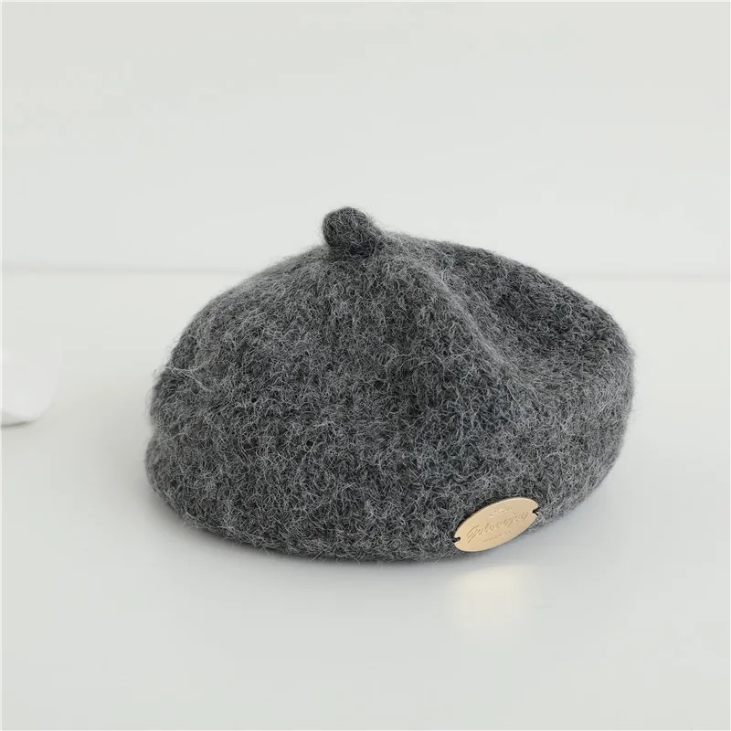 2024 High quantity Baby Knitted beret Autumn Winter  cute retro New Born Warm ear protection kids  Hats custom logo washlable