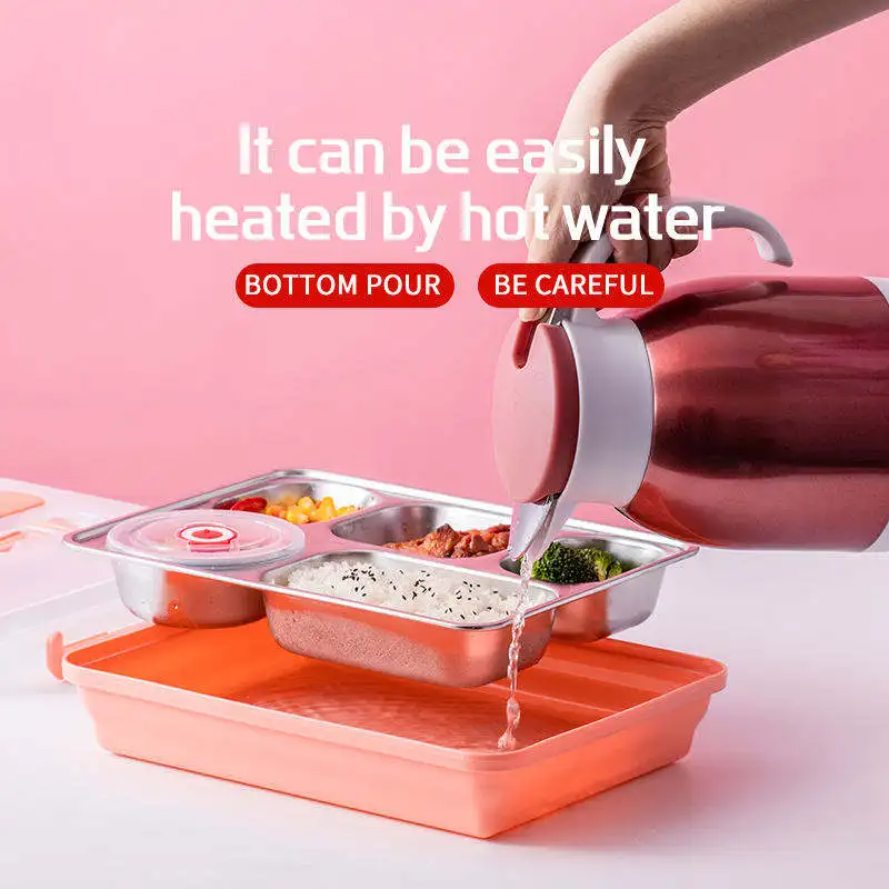 Yongfa Bento Box Lunch Box Not 3 Compartment Divided Plate Dish Set Stainless Steel BPA Free Eco-friendly 4 Compartment Modern