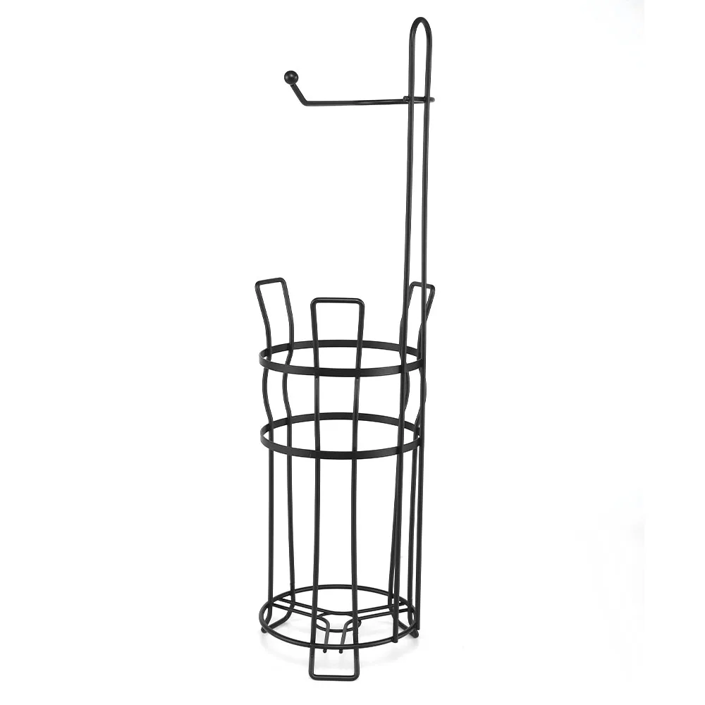 Good Price Bathroom Kitchen Hotel Black Metal Wire Holder Standing Toilet Tissue Paper Roll Holder With Handle
