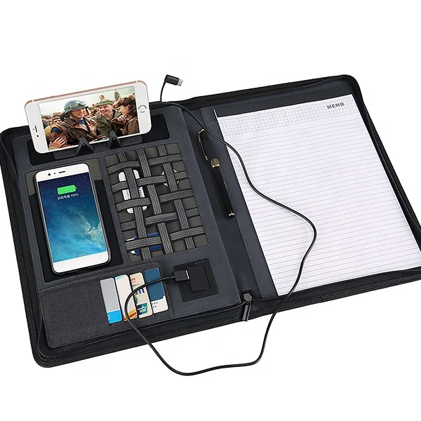 Популярный индивидуальный Лидер продаж, деловой портфель A4 из искусственной кожи с внешним аккумулятором