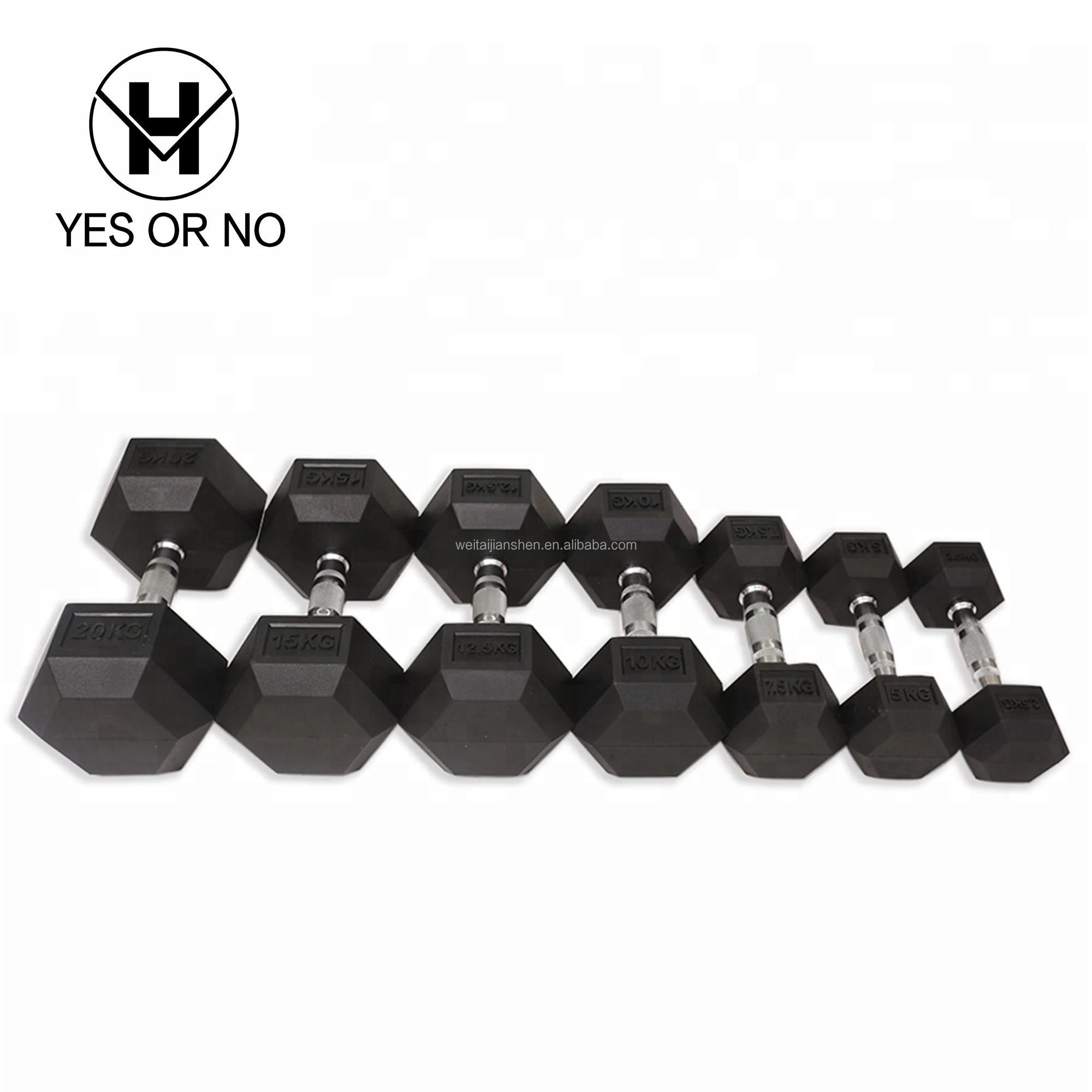 High Quality free weight lifting fitness workout 40kg 50kg rubber dumbbell hexagon hex dumbbell