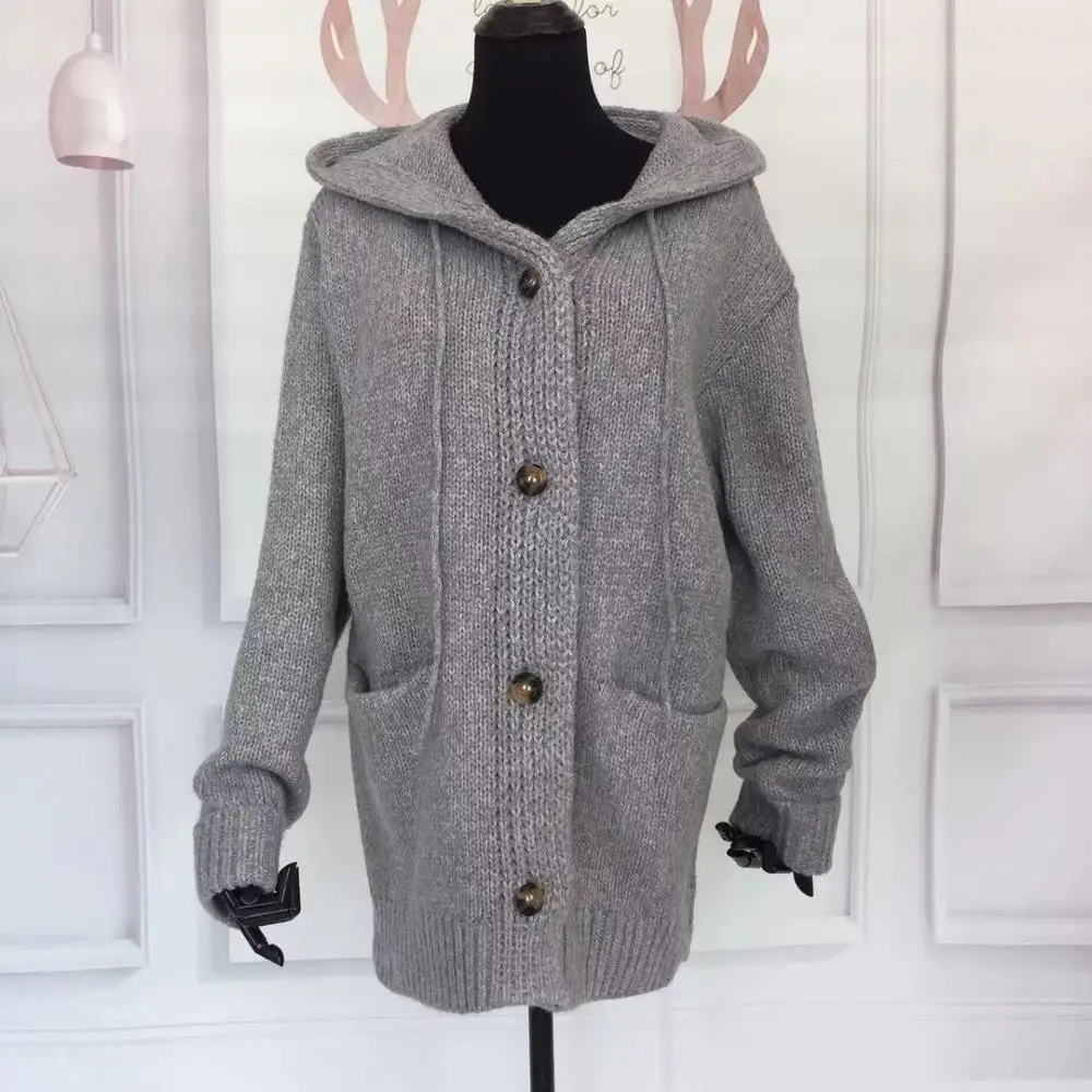 
Women Thick Heavy Cardigan Sweater Hooded pocket Knitted sweater for women 