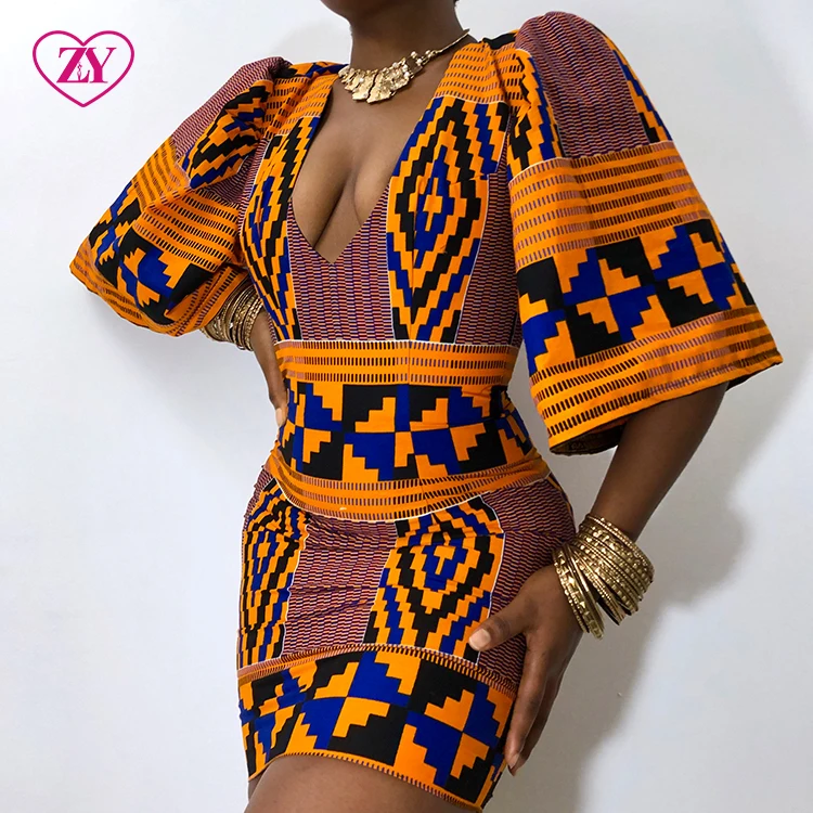 Modern African Print Clothing African Kitenge Dress Designs Stretch Dresses For Dashiki Women