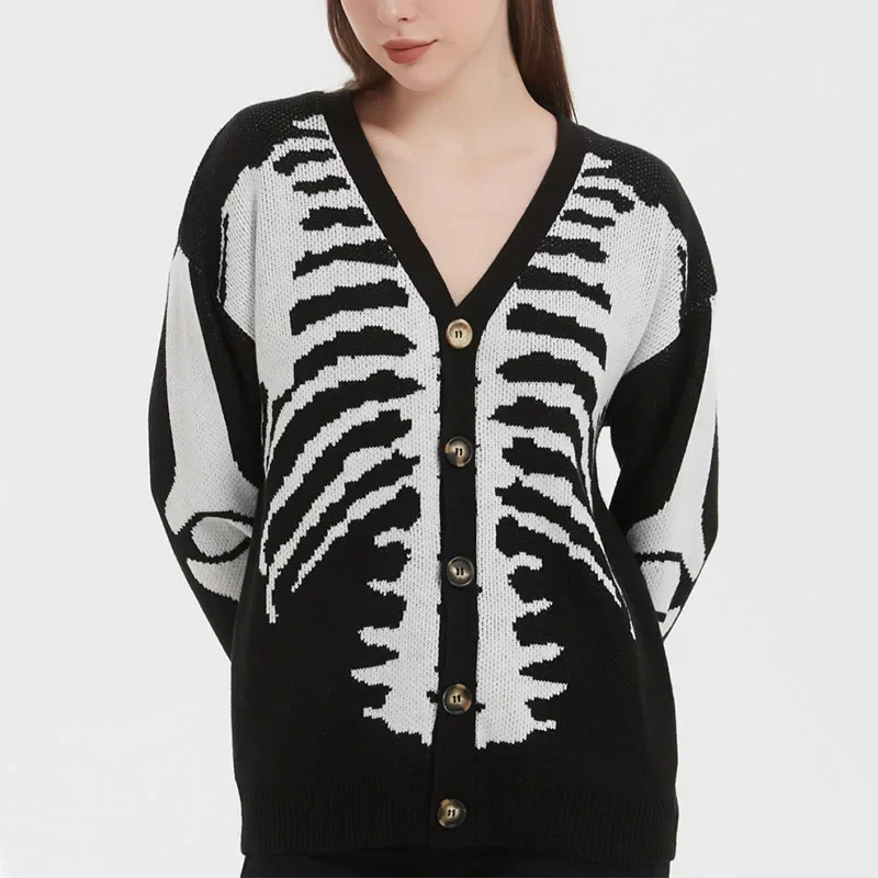 Women Knitted Sweaters Cardigan 2024 Autumn Winter V-neck Button Coats Casual Long Sleeve Outerwear Lady Vintage Knitwear