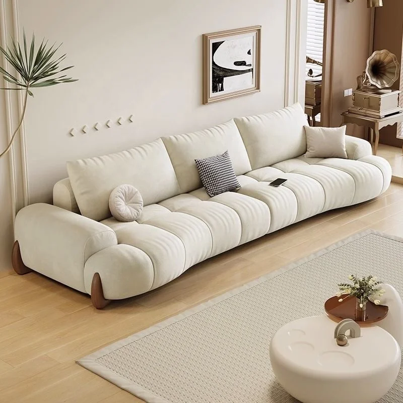 Anti-scratch sofa living room new modern minimalist white cream style curved cat scratch leather sofa