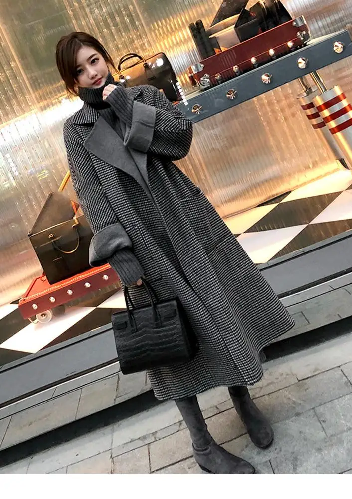 
fashion winter solid ladies plaid double to wear wool coat long coat for women casual temperament elegant women coat 