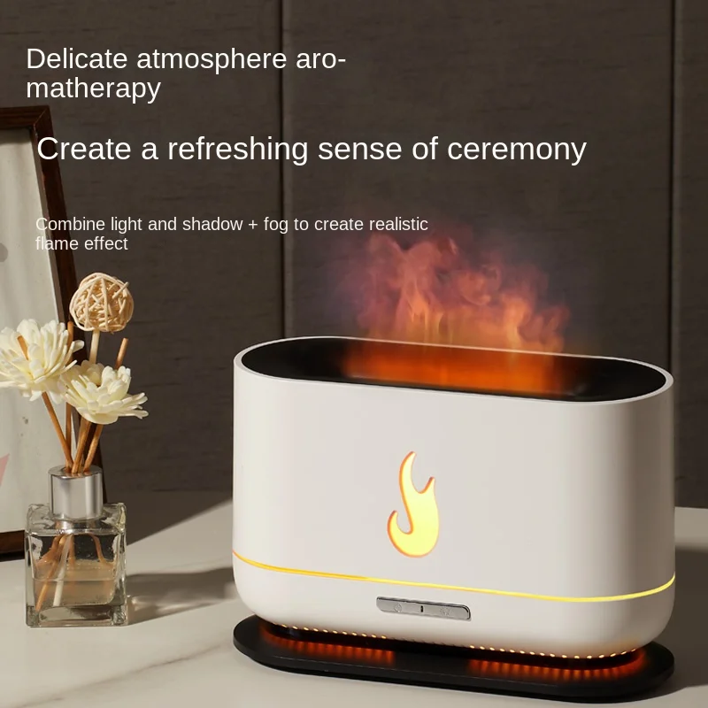 New Air Humidifier Flame Air Humidifier Warm Cooling Water Atomizer Custom Logo Home Decoration Essential Oil Diffuser