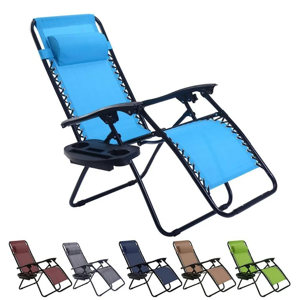 Adjustable Lounge Chair Zero Gravity Beach Lounge chair with Headrest & Cup Holder for Garden Outdoor Camping Pool Lawn