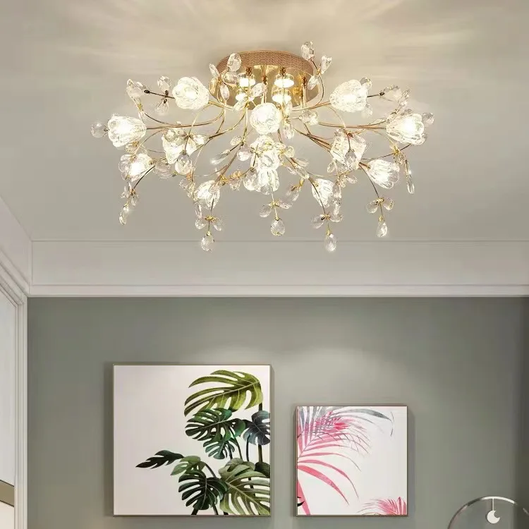 Northern Europe Flowing Lines Design Creative Flower Chandelier K9 Crystal Pendant Light For Living Room Wedding