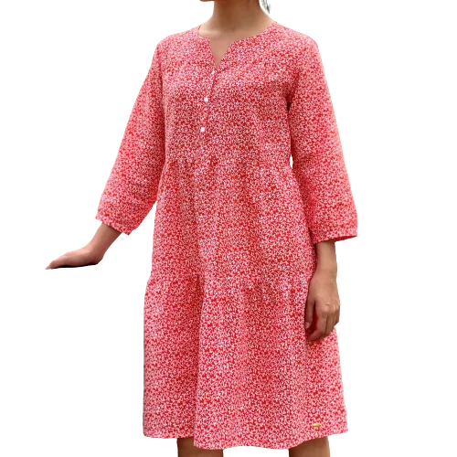 Custom Design Beautiful Red Print Full Sleeve 100% Cotton Gift Female Dress