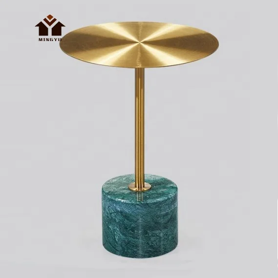 Lurxuy Emerald National Stone Top Side Tables Gold Stainless Steel Base Snack Table Decorative Round Mini Tables Relax Room