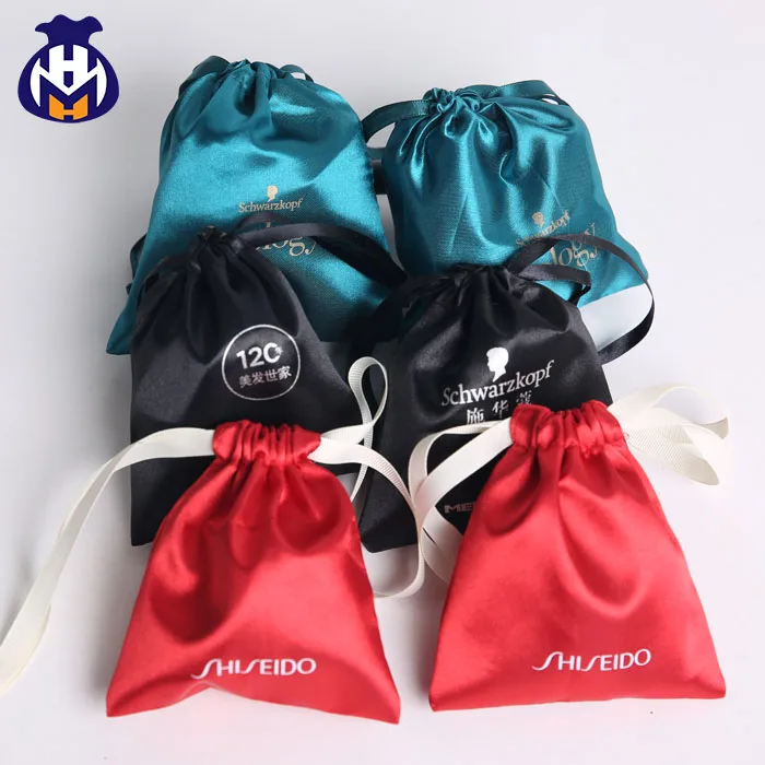 wholesale small custom large drawstring satin bag with logo printed gift satin drawstring bag