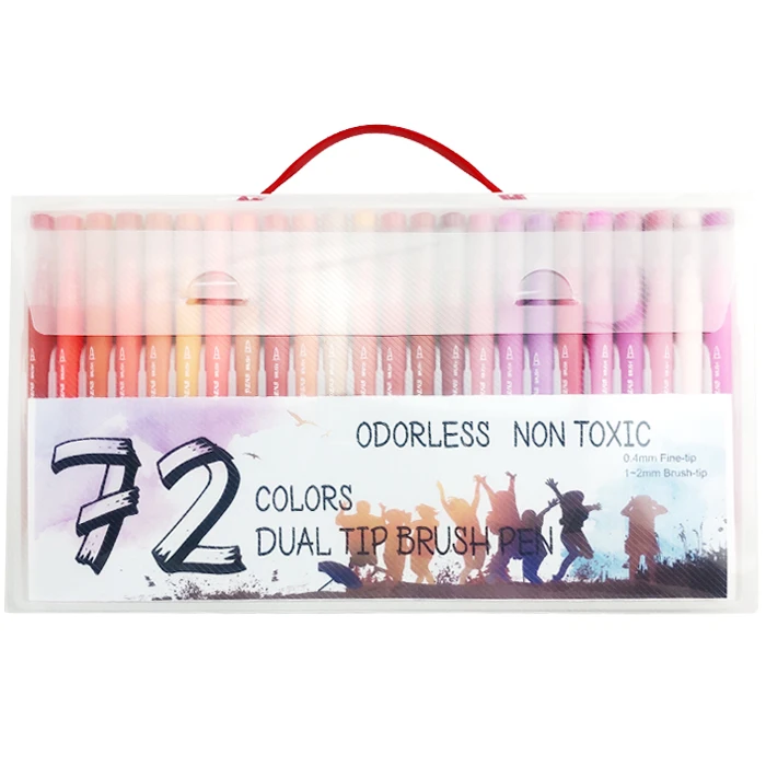 
72 Coloring Dual Felt Tip Art Markers for Adult Kids Coloring Books Calligraphy Watercolor Brush Pens 