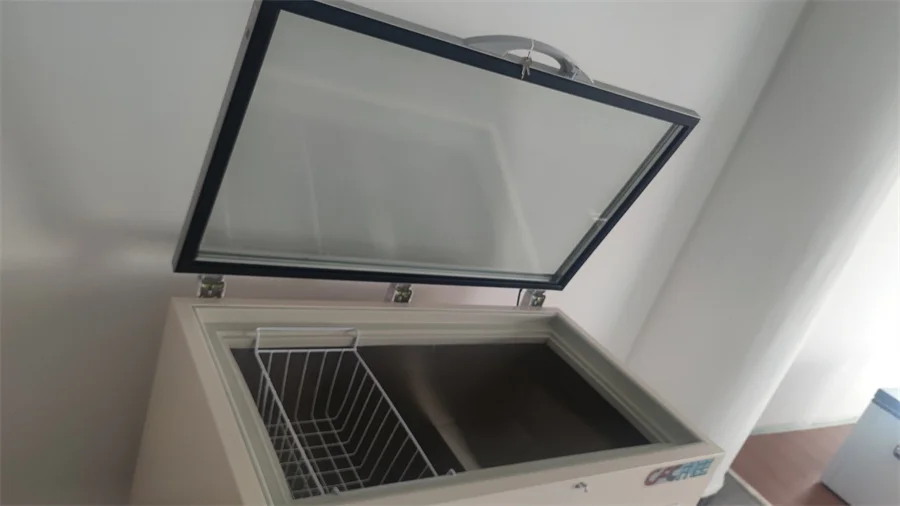 2024 new glass door  DW-55W270G Horizontal Ultra-low  seafood chest Freezers supermarket chest deep freezer for storage fish