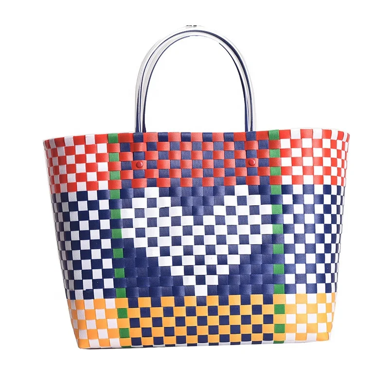 Summer Individuality New Arrivals Portable Color Contrast Ladies Purse Vacation Beach Shopping Vegetable Basket Tote Bag