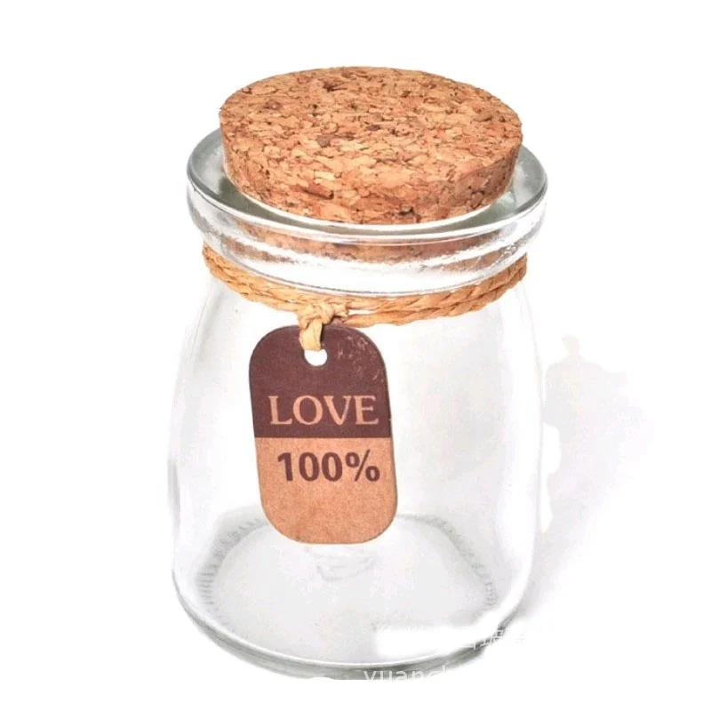 100ml Mini wholesale glass bottles pudding yogurt candy jars with cork lid