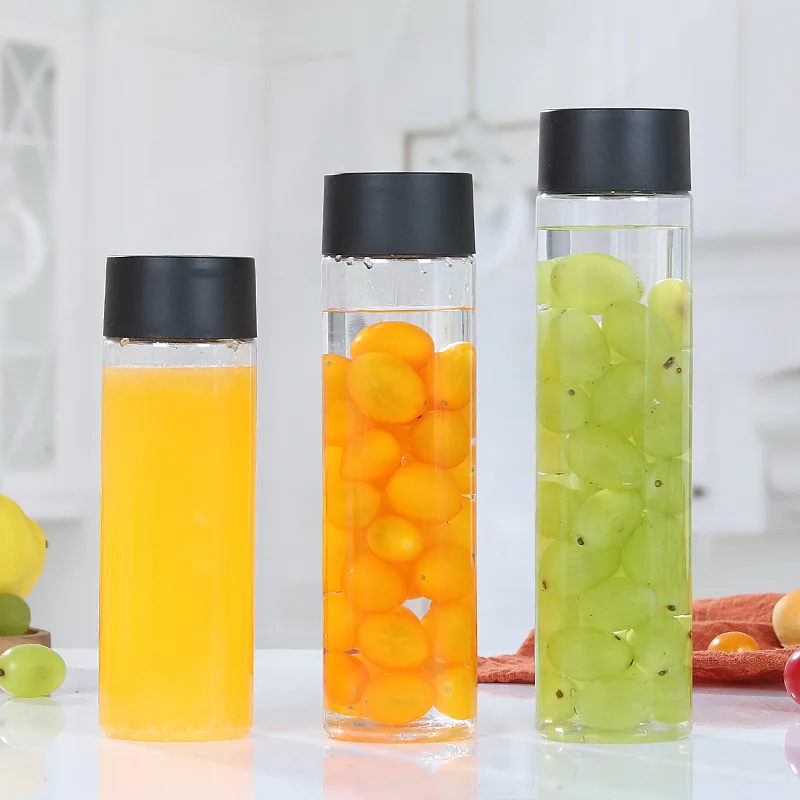 250ml 300ml 350ml 400ml 500ml 750ml transparent screw lid  high borosilicate voss water glass bottle for juice milk