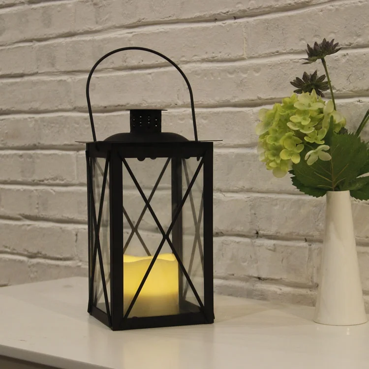 Wedding Decorative Battery Black Candle Holder Outdoor hanging Moroccan Iron Metal LED Lantern with Flameless Candle
