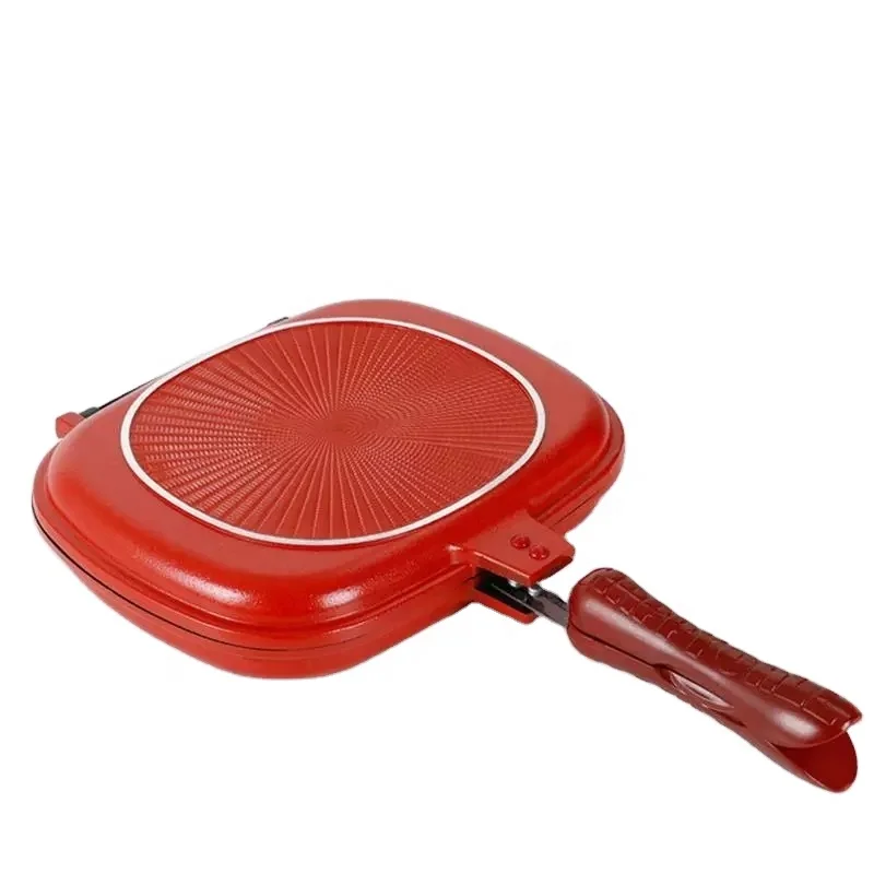 Дешевый алюминий литье под давлением с антипригарным покрытием, квадратная двойная сторона Сковорода-гриль сковорода