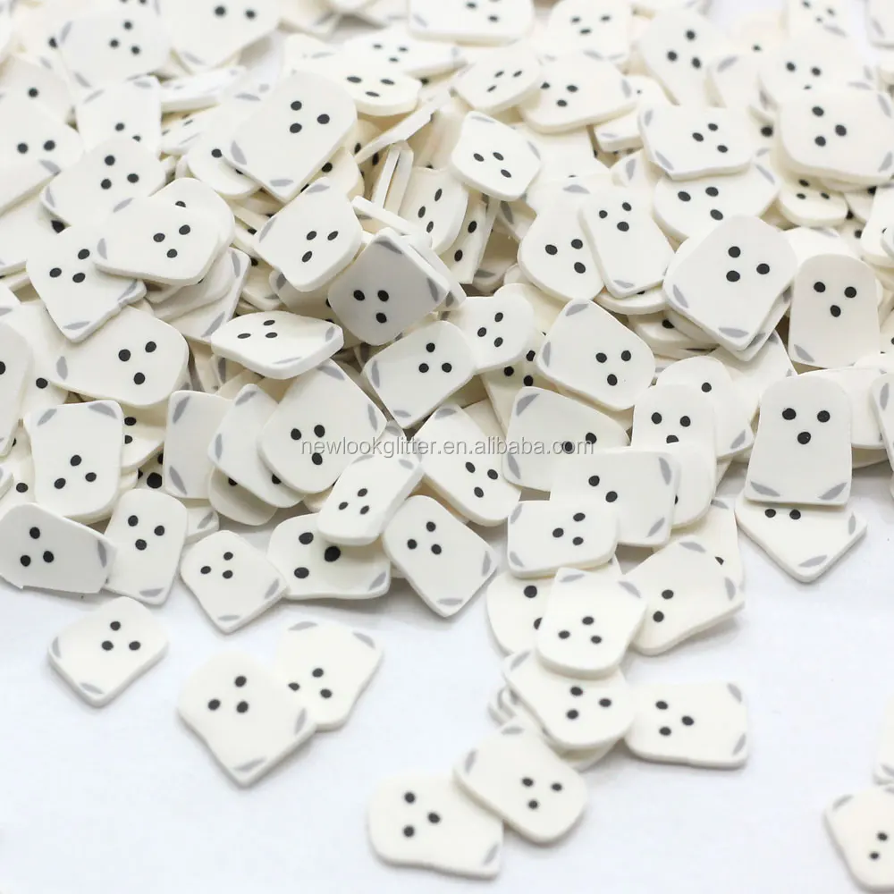 New Arrive Cute Polymer Clay Candy Cane Halloween White Ghose Decor Candy Cane Slime Charms Miniature Sprinkle Glitter