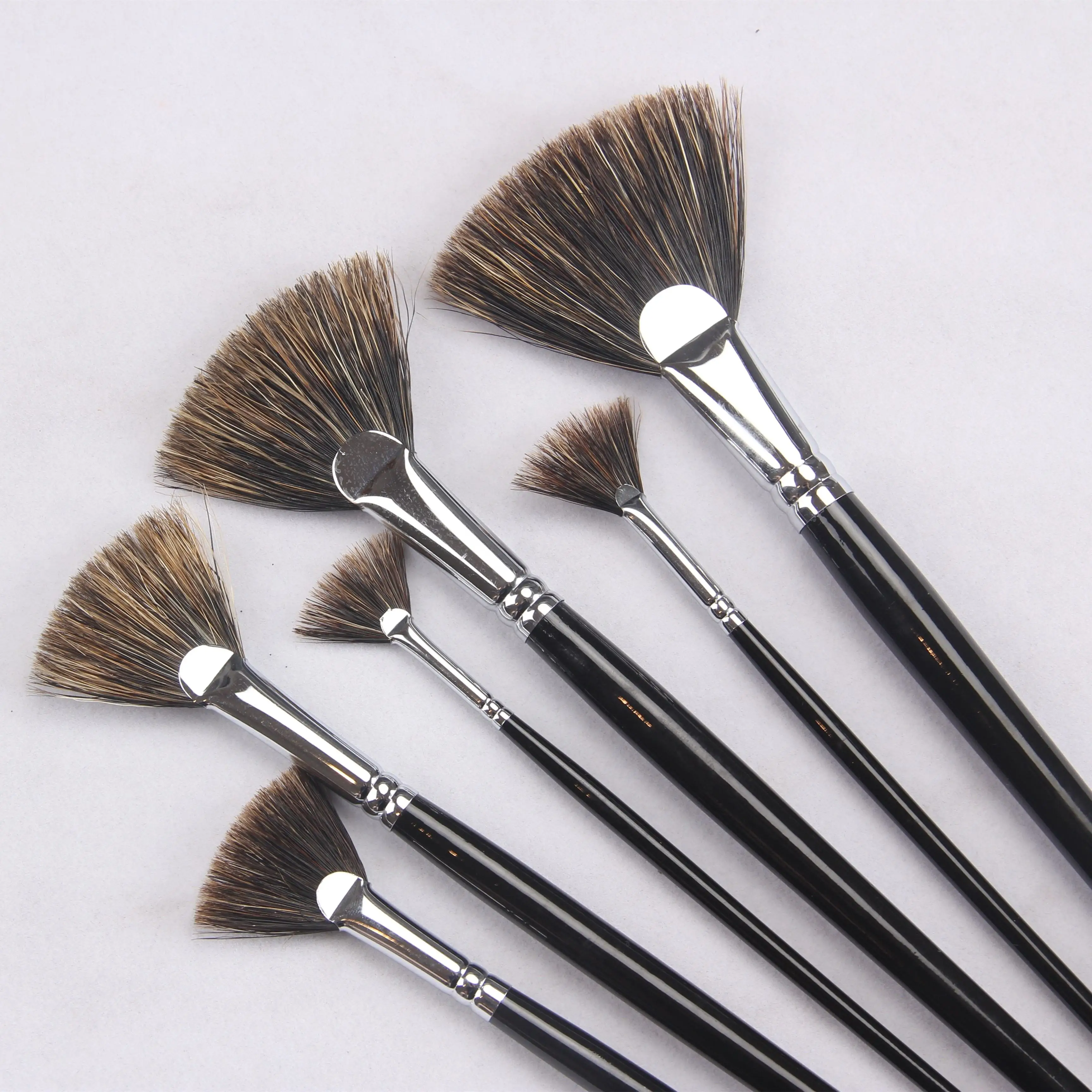 Custom Logo Acrylic Brush Set Long Wood Handle Bristle Hair Artist Oil Paint Brushes