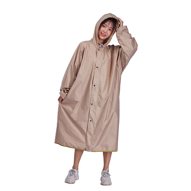 High Quality Reusable Travel Hiking Adult Ladies Long Waterproof Nylon Raincoat