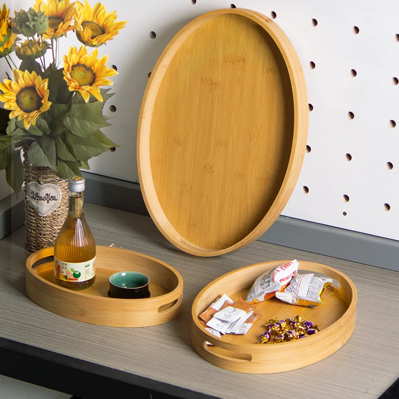 Custom Hotel Restaurant Tray Decoration Oval Shape Tray Bamboo Serving Tray With Handles