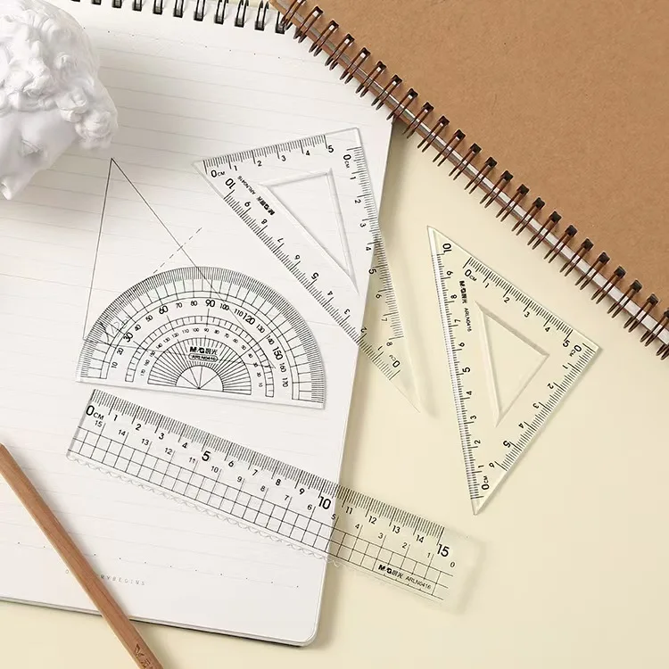 M&G Wholesale Simple 4pc Ruler Set 15cm Measuring Protractor Tool Ruler Student Learning Supplies