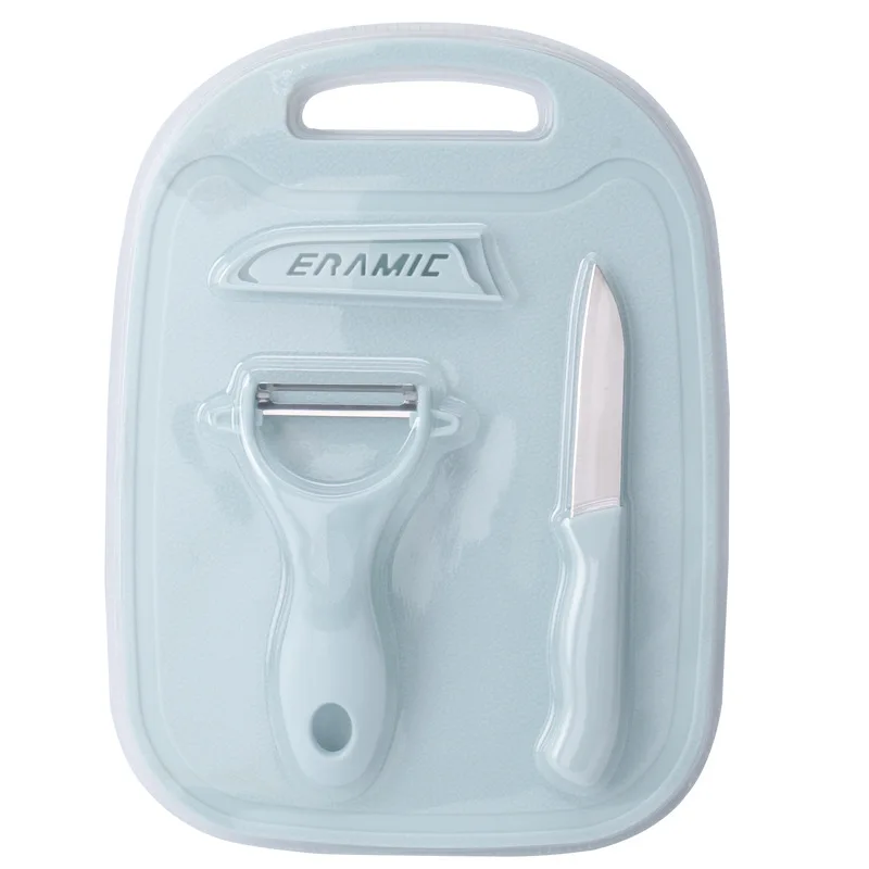 Wholesale hot sale knife set fruit knife anti-overflow cutting board multi-purpose peeler stainless steel knife three-piece set