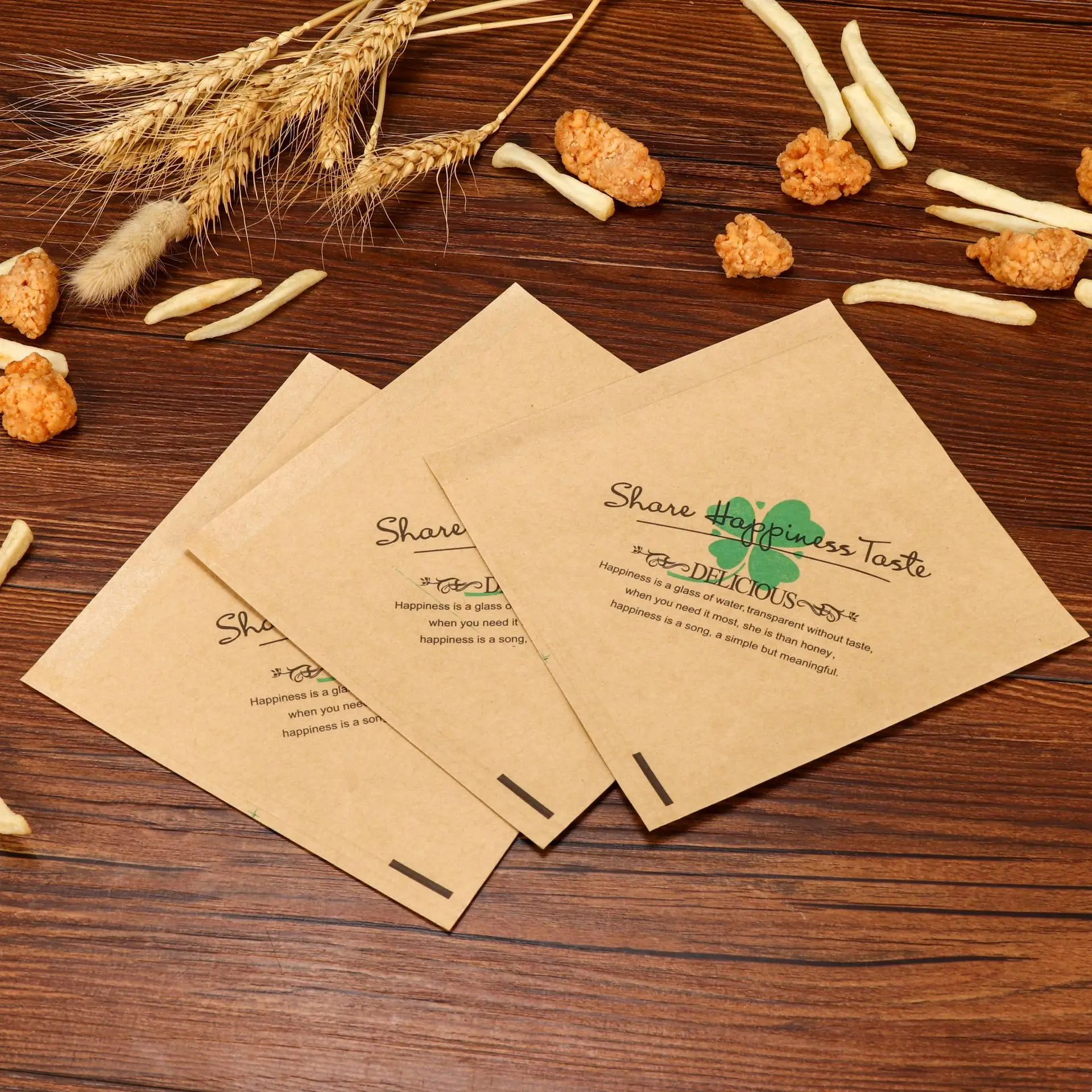 Custom Sandwich Grease Proof Triangle Bag Doughnut Snack L Shaped Double Open Bread Packaging Brown Kraft Paper Cookie