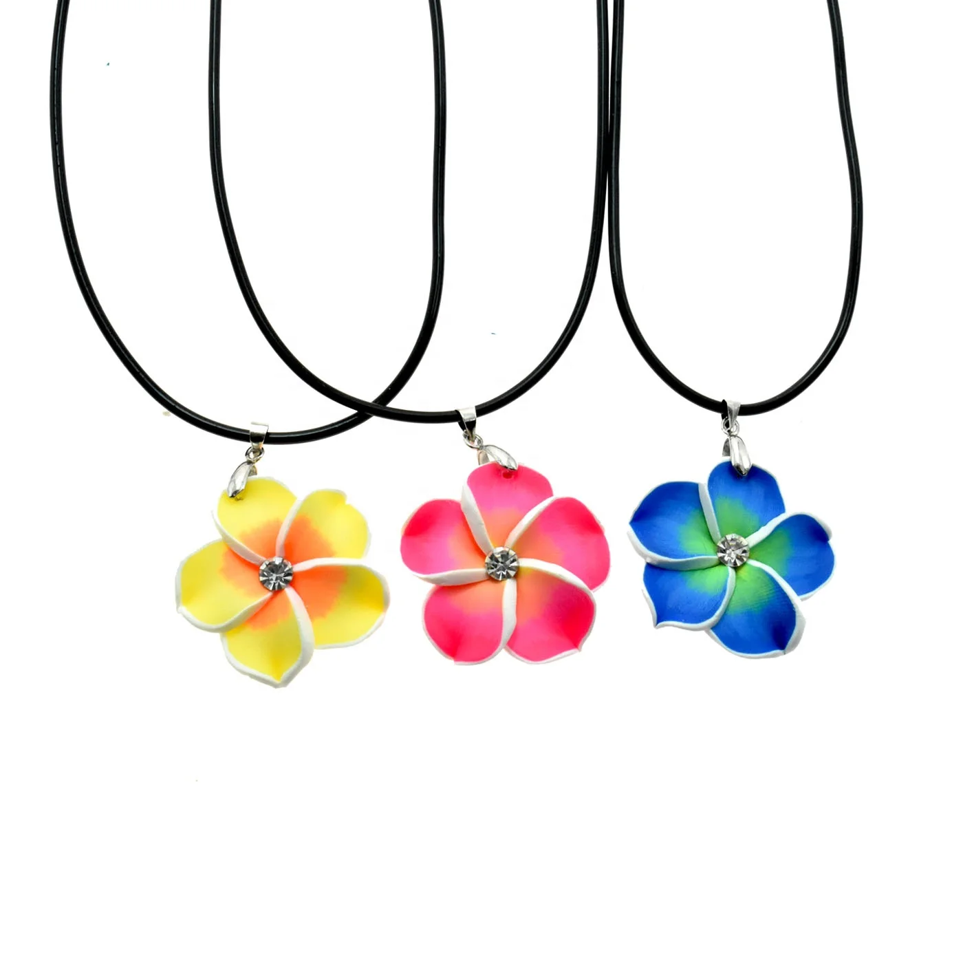 Hot selling colorful polymer clay flower necklace hawaii plumeria chocker pendant necklace