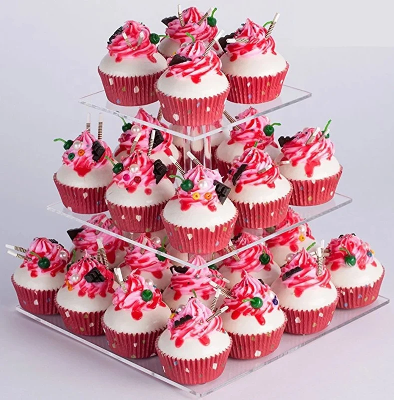 Dessert Stand Cupcake Stand Acrylic Holder 3 Tiers Square for Baby Shower Bridal Shower Birthday Wedding Hold 9 Donuts