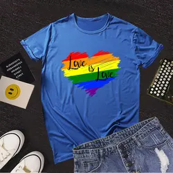 Summer Rainbow Lettering Couples Casual Short Sleeve T-shirts for Lover Valentine Day Cozy Tops Wholesale Cotton Couple Clothes