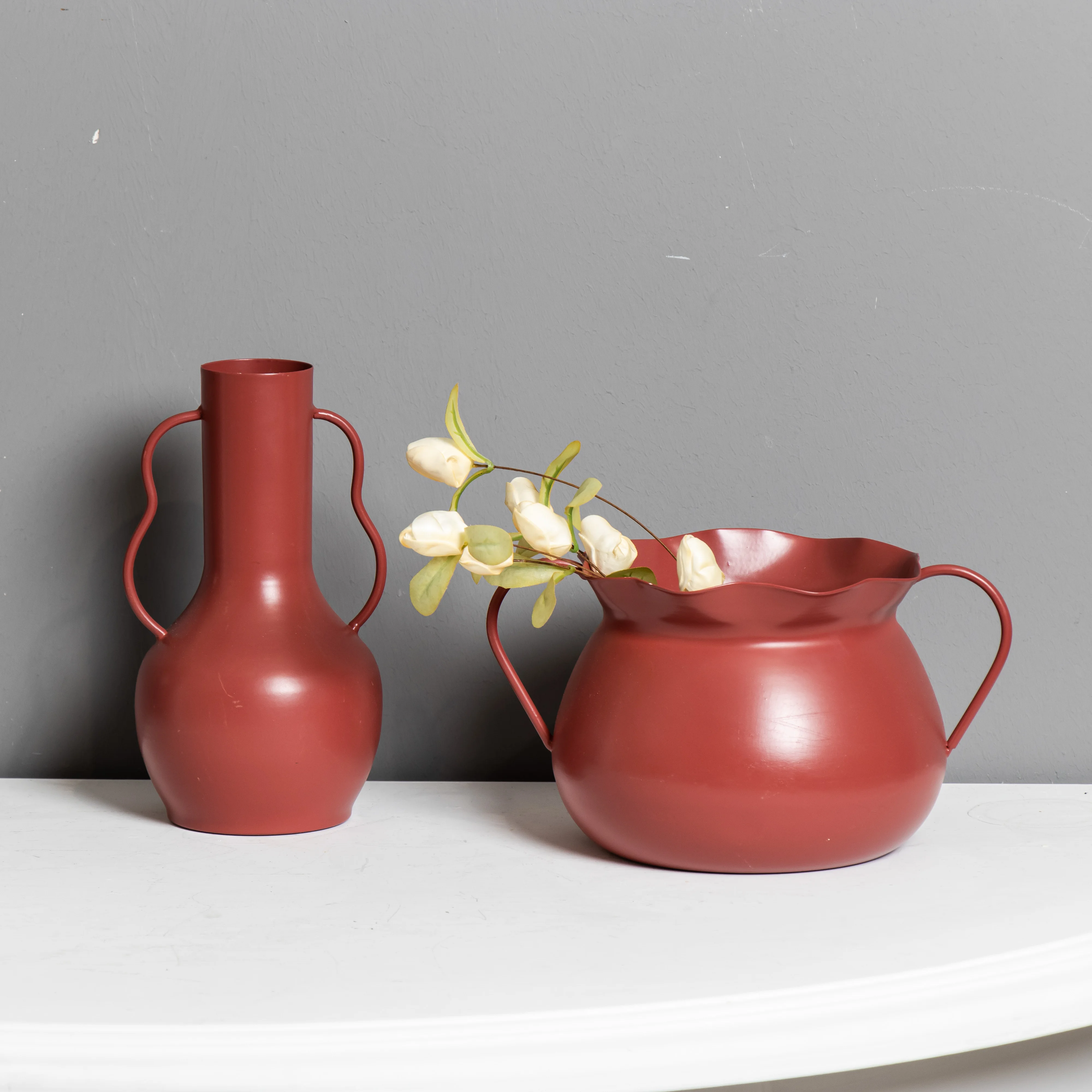 Iron Flower Vase Bowl White Metal White Modern Style Flower Vase