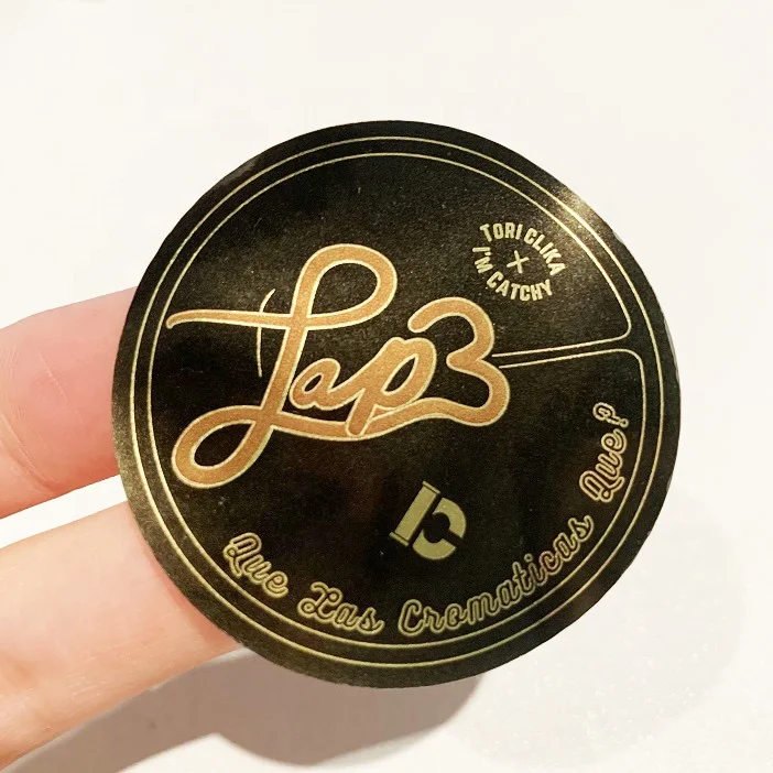 Luxury Style Waterproof Gold Foil Stamping Black Round Custom Logo Printing Gold Foil Stickers