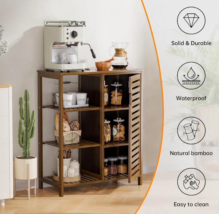 High Quality Bamboo Kitchen Cupboard Side Storage Organizer Free Standing Floor Cabinet Bathroom Storage Cabinet