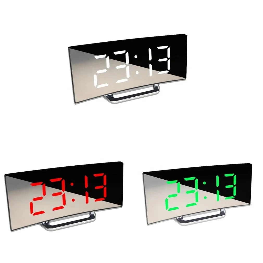 Multifunctional Backlight LED Large Screen Display Curved Screen Digital Alarm Clock Mirror