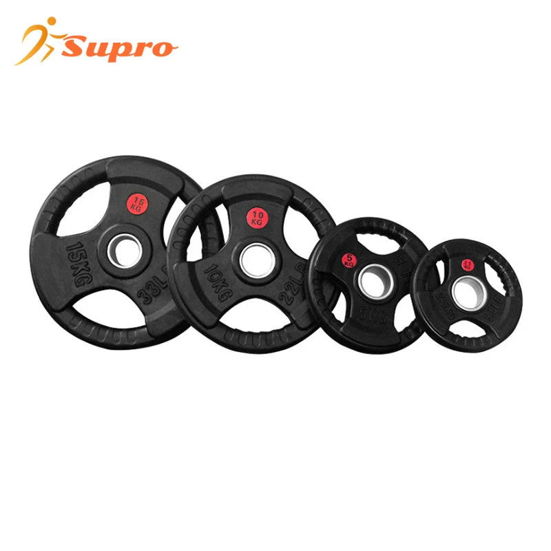 Supro Three Holes Rubber Weight Plate Barbell Plate Commercial Gym Equipment Rubber Coated Dumbbell Bumper Plates