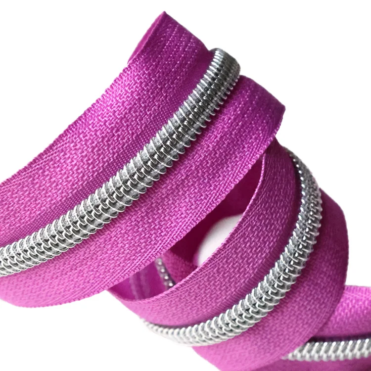 High quality nylon 5# plating color zipper in roll customized nylon long chain zipper for shoes boots long chain  nylon zipper