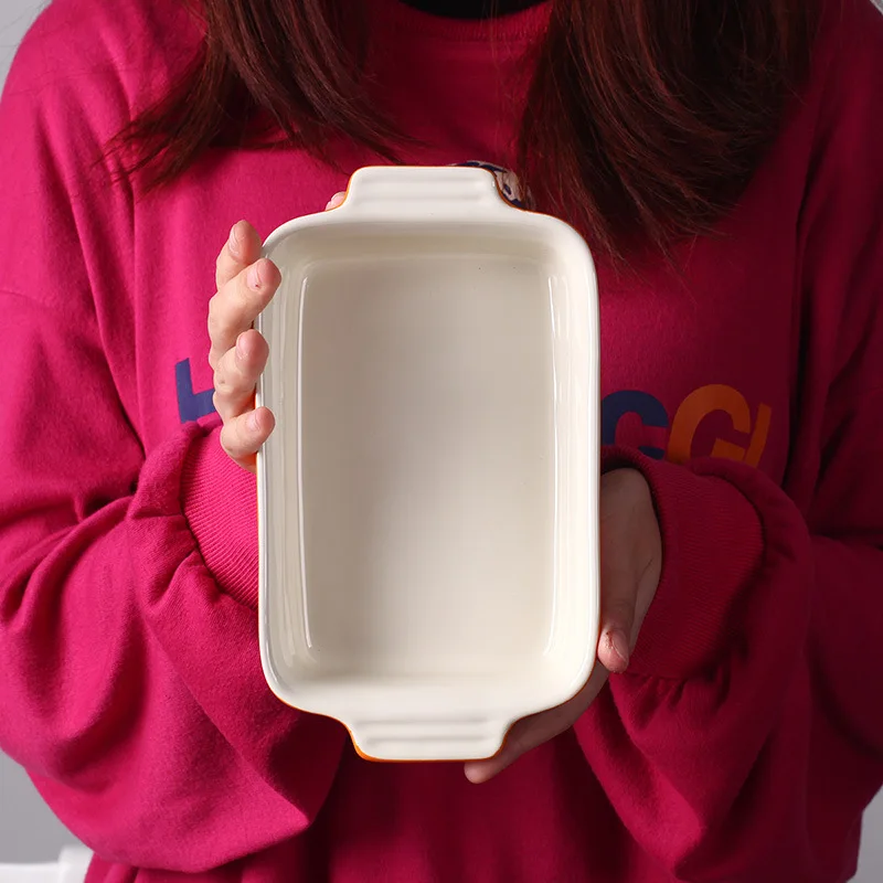 Ceramic Binaural Baked Rice Bowl Lasagna Baking Oven Dish Plate ceramic plates for wedding_3