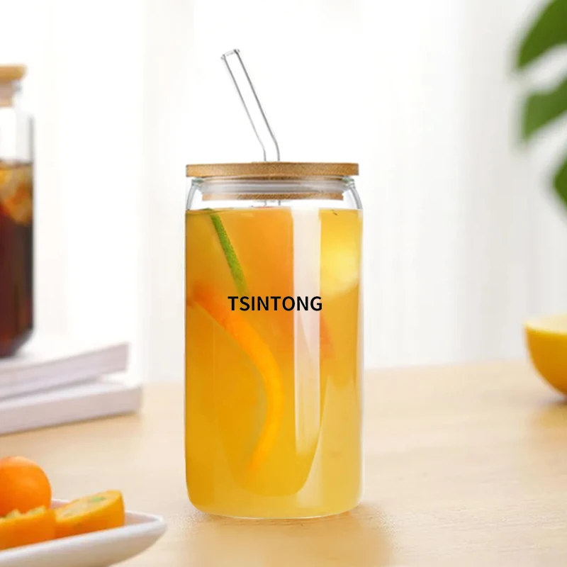 Wholesale Ice Clear Glass Cups With Dome Lid Straw Coffee Bottles Milk Cup Drinking Glasses for Bubble Tea Smoothie Coke Soda
