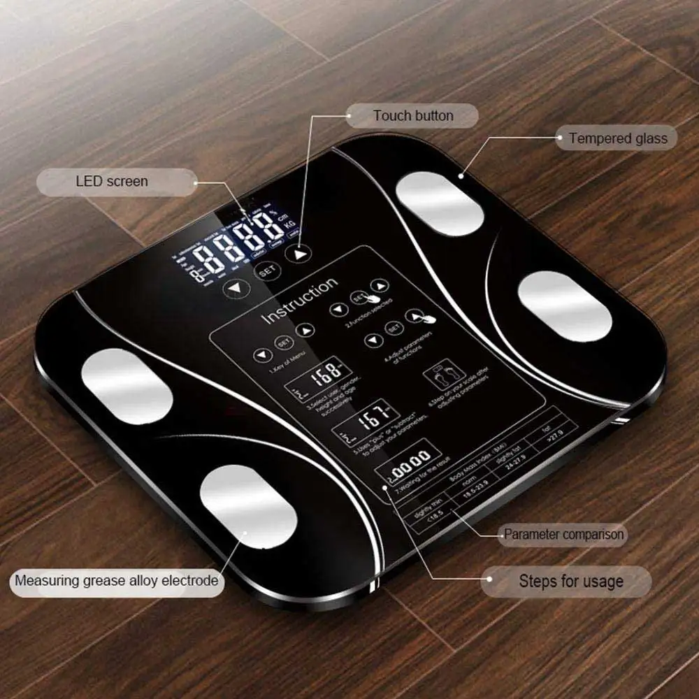 LED Display Electronic Digital Weight Scale Body Fat Smart Household Bathroom Scale