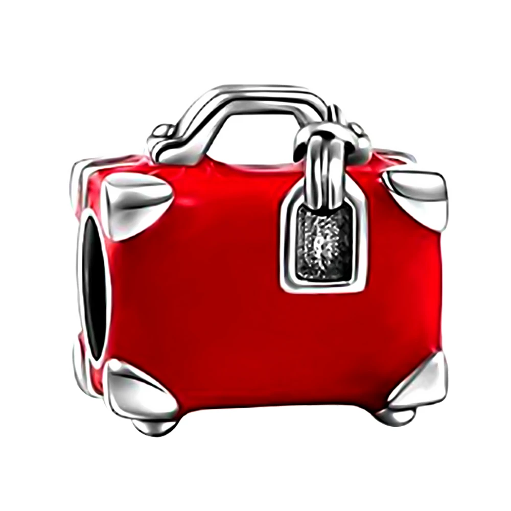 925 sterling silver red luggage bag charms for snake bracelets silver travel bag charms for DIY bracelets