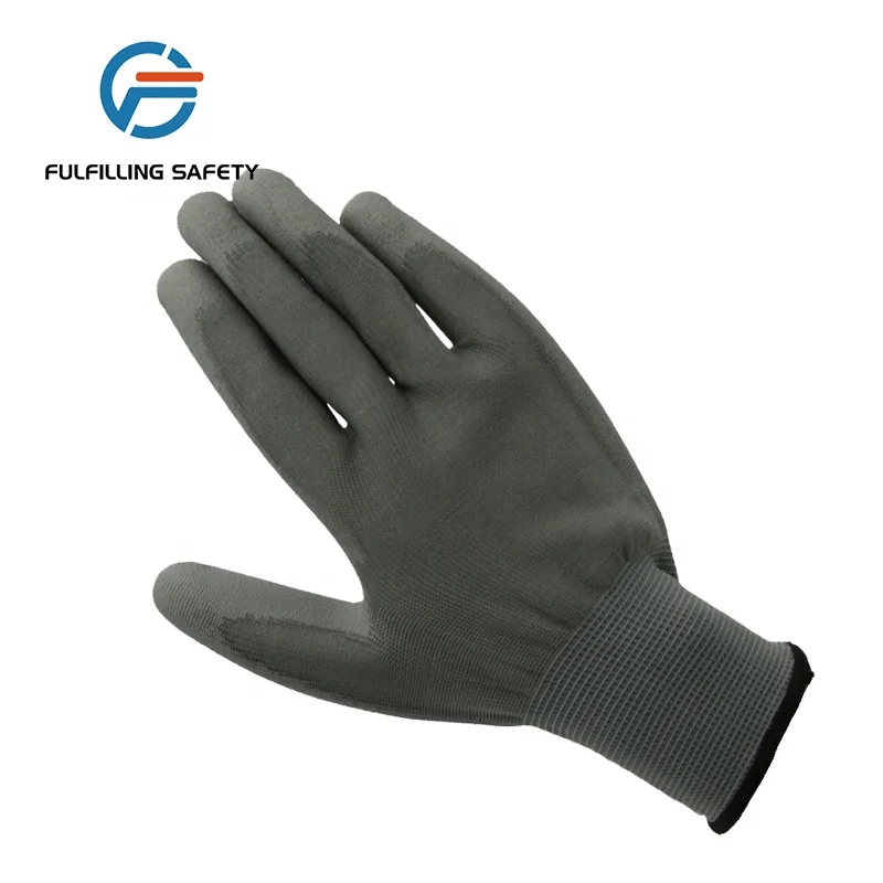 Working safety gloves polyester pu glove black nylon pu safety work gloves