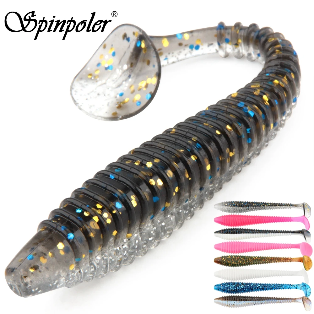 Spinpoler Ribbed Paddle Tail Swimbait Soft Fishing Lure 5in/0.4oz Plastic Bait For Bass Saltwater/Freshwater Fish Worm